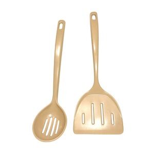 2 Vintage Ekco Melamine Slotted‎ Wide Spatula Spoon Lot 12" Tan Thick Plastic